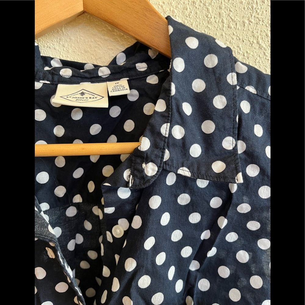 Sleeveless Navy Polka Dot Blouse - White Dot Print - Picture 5 of 7